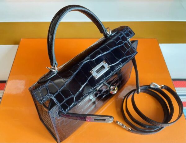 mmexport1715940756717-1024x791-1 H Factory Bags mini kelly Shiny Niloticus crocodile Deep Blue Silver Hardware 19cm Full Handmade