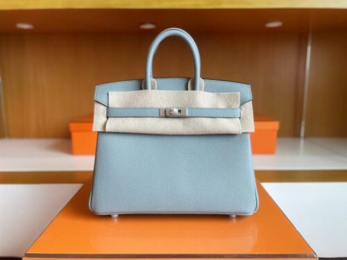 H Factory Bags Birkin Togo J7 Linen blue Silver Hardware 25cm Full Handmade