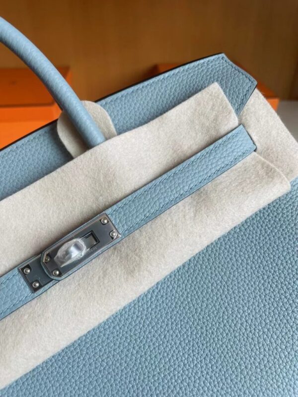 H Factory Bags Birkin Togo J7 Linen blue Silver Hardware 25cm Full Handmade