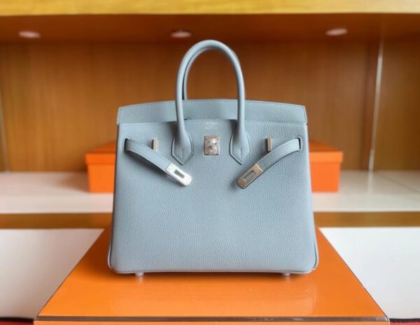H Factory Bags Birkin Togo J7 Linen blue Silver Hardware 25cm Full Handmade