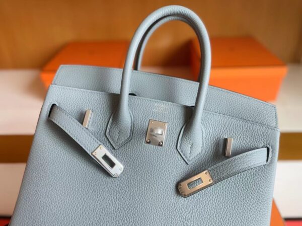H Factory Bags Birkin Togo J7 Linen blue Silver Hardware 25cm Full Handmade