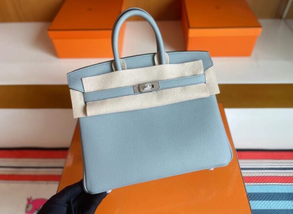 H Factory Bags Birkin Togo J7 Linen blue Silver Hardware 25cm Full Handmade