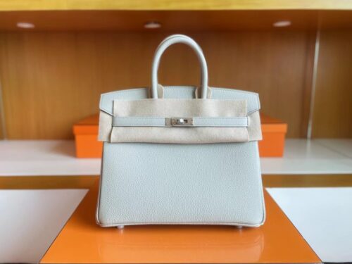 H Factory Bags Birkin Togo M4 creamy Gray Silver Hardware 25cm Full Handmade