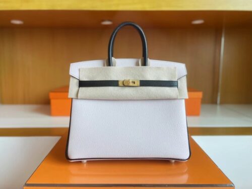 H Factory Bags Birkin Chevre Light Pink & Black Gold Hardware 25cm Full Handmade