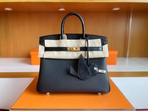 H Factory Bags Birkin touch Togo & Matte crocodile Black Gold Hardware 25cm Full Handmade
