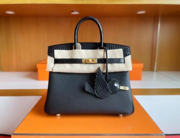 H Factory Bags Birkin touch Togo & Matte crocodile Black Gold Hardware 25cm Full Handmade