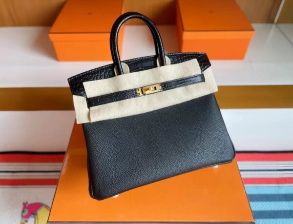 H Factory Bags Birkin touch Togo & Matte crocodile Black Gold Hardware 25cm Full Handmade