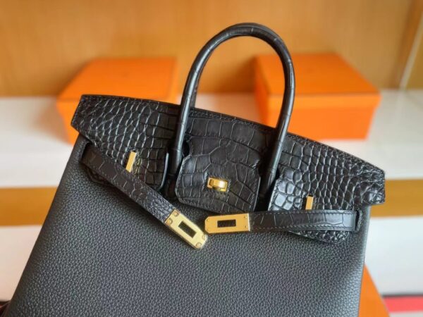 H Factory Bags Birkin touch Togo & Matte crocodile Black Gold Hardware 25cm Full Handmade