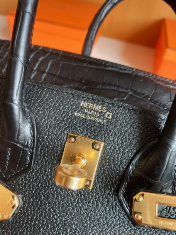 H Factory Bags Birkin touch Togo & Matte crocodile Black Gold Hardware 25cm Full Handmade