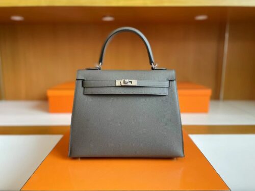 H Factory Kelly Epsom 8F Tinware grey Silver Hardware 25cm Full Handmade