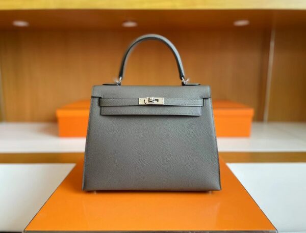 H Factory Kelly Epsom 8F Tinware grey Silver Hardware 25cm Full Handmade