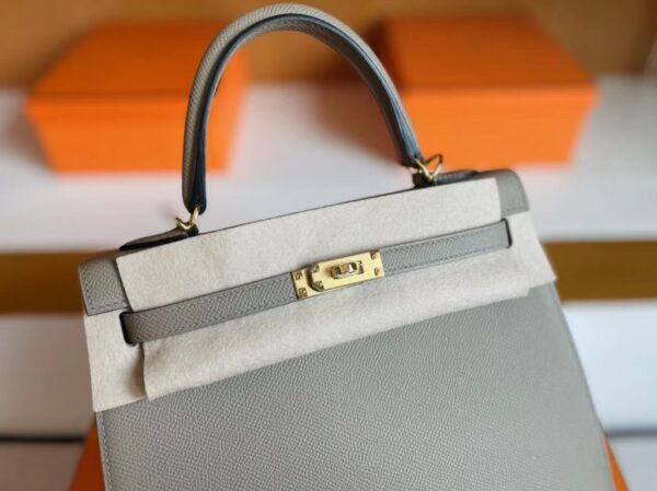 H Factory Bags Kelly Epsom M8 Light Gray Gold Hardware 25cm Full Handmade