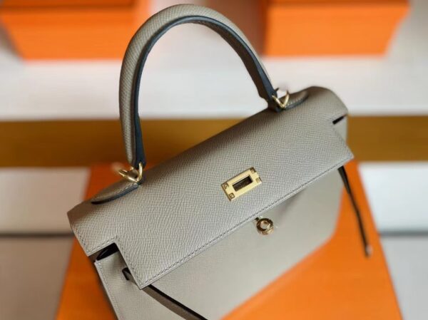 H Factory Bags Kelly Epsom M8 Light Gray Gold Hardware 25cm Full Handmade