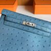 H Factory Bags Kelly Dance Ostrich ck75 New Denim blue Silver Hardware 22cm Full Handmade