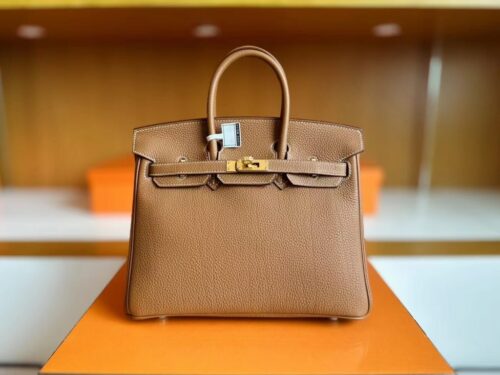 H Factory Bags Birkin Togo Golden Brown Gold Hardware 25cm Full Handmade