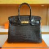H Factory Bags Birkin Matte Porosus crocodile Black Gold Hardware 30cm Full Handmade