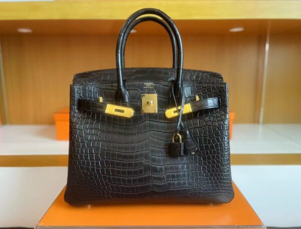H Factory Bags Birkin Matte Porosus crocodile Black Gold Hardware 30cm Full Handmade