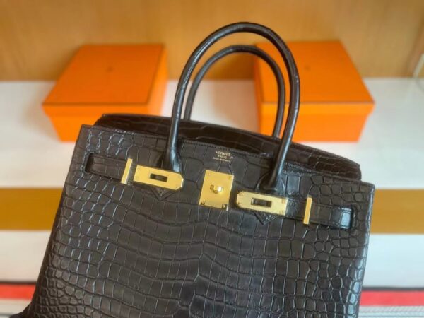 H Factory Bags Birkin Matte Porosus crocodile Black Gold Hardware 30cm Full Handmade