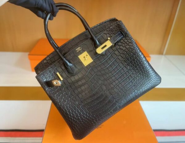 H Factory Bags Birkin Matte Porosus crocodile Black Gold Hardware 30cm Full Handmade
