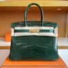 H Factory Bags Birkin Shiny Porosus crocodile 6Q Emerald green Gold Hardware 30cm Full Handmade
