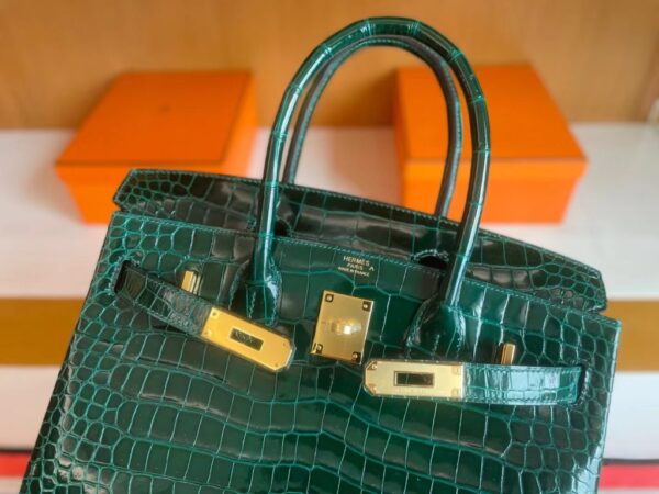 mmexport1718554723983-1024x768-1 H Factory Bags Birkin Shiny Porosus crocodile 6Q Emerald green Gold Hardware 30cm Full Handmade