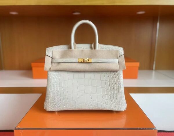 mmexport1718554750853-1024x800-1 H Factory Bags Birkin matte alligator crocodile 8L Ice White Gold Hardware 25cm Full Handmade