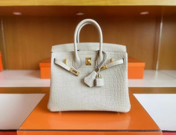 mmexport1718554755492-1024x790-1 H Factory Bags Birkin matte alligator crocodile 8L Ice White Gold Hardware 25cm Full Handmade