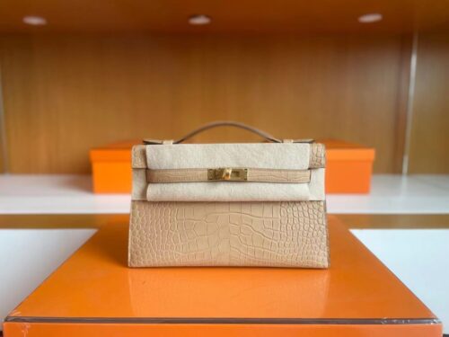 H Factory Bags mini Kelly Matte Alligator crocodile 0M Tea Khaki Gold Hardware 22cm Full Handmade