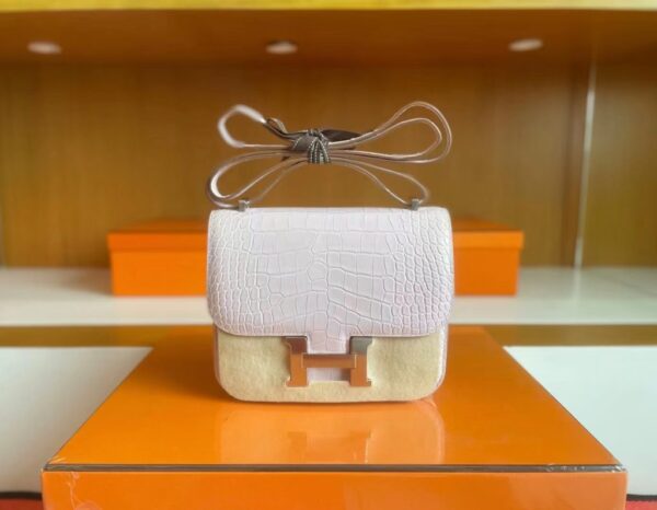 H Factory Bags Constance Matte Alligator crocodile 09 Light Purple Pink Silver Hardware 18cm Full Handmade