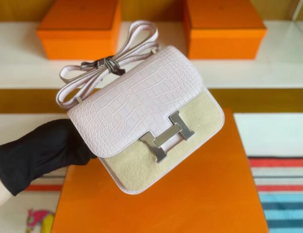H Factory Bags Constance Matte Alligator crocodile 09 Light Purple Pink Silver Hardware 18cm Full Handmade