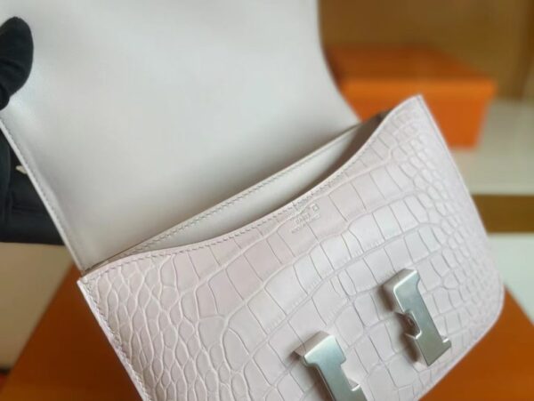 H Factory Bags Constance Matte Alligator crocodile 09 Light Purple Pink Silver Hardware 18cm Full Handmade