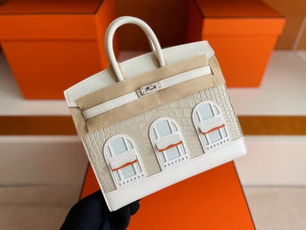 mmexport1722655107475-1024x768-1 H Factory Bags Birkin little house Togo & crocodile White Silver Hardware 20cm Full Handmade