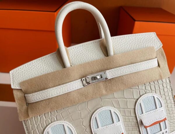 mmexport1722655108890-1024x783-1 H Factory Bags Birkin little house Togo & crocodile White Silver Hardware 20cm Full Handmade
