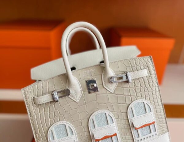 mmexport1722655113370-1024x792-1 H Factory Bags Birkin little house Togo & crocodile White Silver Hardware 20cm Full Handmade