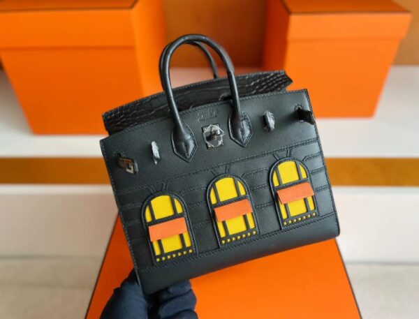 mmexport1722655145085-1024x780-1 H Factory Bags Birkin little house Togo & crocodile Black Silver Hardware 20cm Full Handmade