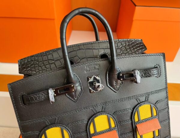 mmexport1722655147972-1024x787-1 H Factory Bags Birkin little house Togo & crocodile Black Silver Hardware 20cm Full Handmade