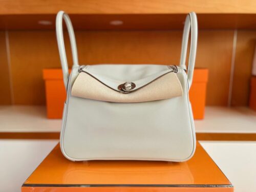H Factory Bags Lindy Swift Cream White & Grey Silver Hardware 26cm Full Handmade