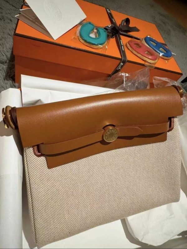mmexport1739266177069-768x1024-1 H Factory Bags Mini herbag Canvas & Swift Rice White & Brown Gold Hardware 20cm Full Handmade