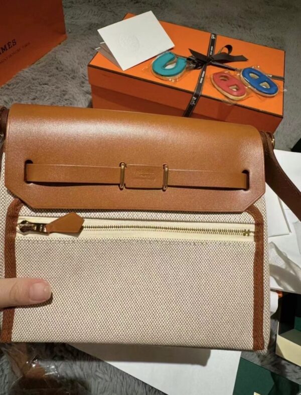 mmexport1739266192532-781x1024-1 H Factory Bags Mini herbag Canvas & Swift Rice White & Brown Gold Hardware 20cm Full Handmade