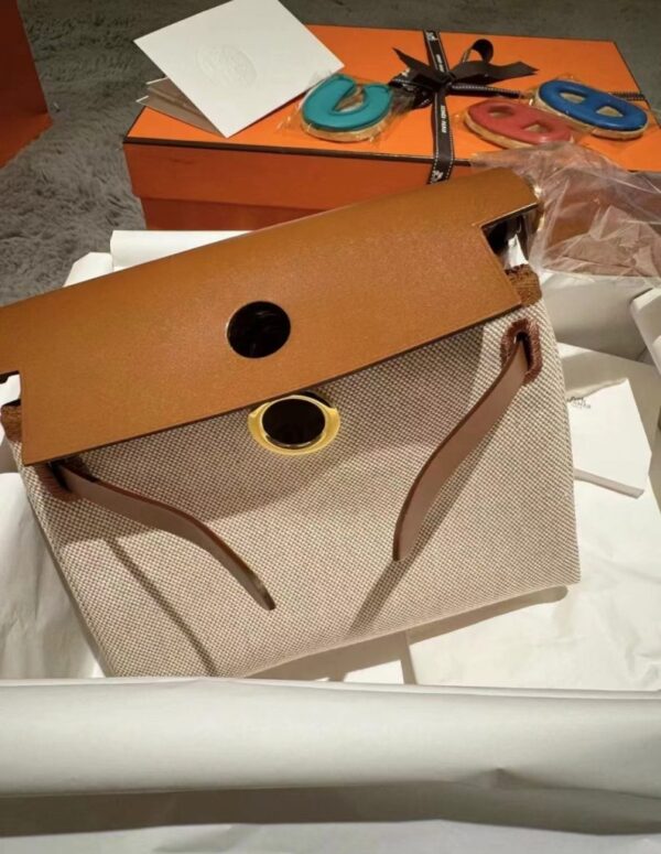 mmexport1739266196214-793x1024-1 H Factory Bags Mini herbag Canvas & Swift Rice White & Brown Gold Hardware 20cm Full Handmade