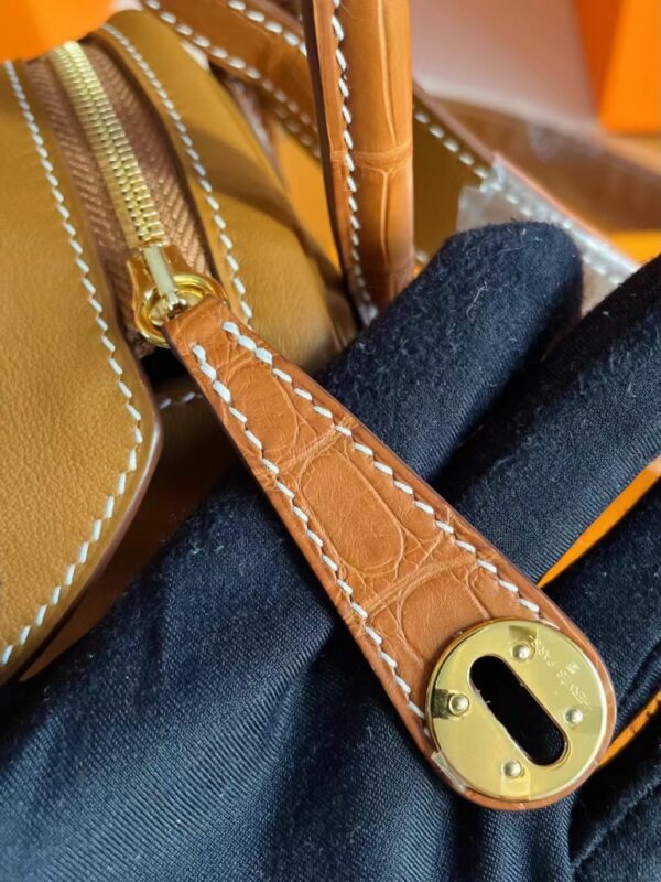 mmexport1739266282406-768x1024-1 H Factory Bags Mini Lindy Touch Swift & Crocodile Leather Golden Brown Gold Hardware 20cm Full Handmade