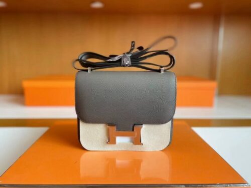 H Factory Bags Constance Epsom 8F Noble Grey Silver Hardware 18cm Full Handmade