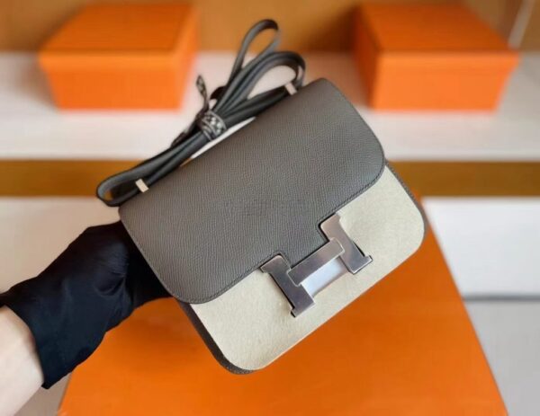 H Factory Bags Constance Epsom 8F Noble Grey Silver Hardware 18cm Full Handmade