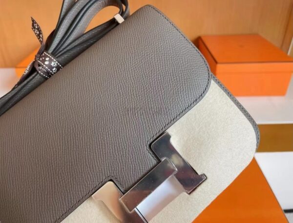 H Factory Bags Constance Epsom 8F Noble Grey Silver Hardware 18cm Full Handmade