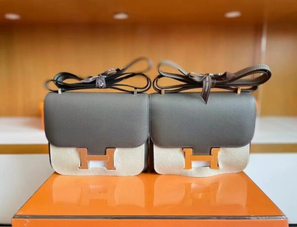 H Factory Bags Constance Epsom 8F Noble Grey Silver Hardware 18cm Full Handmade