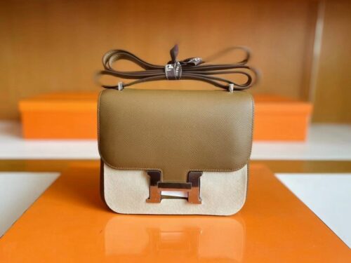 H Factory Bags Constance Epsom 3G Light Coffee Silver Hardware 18cm Full Handmade