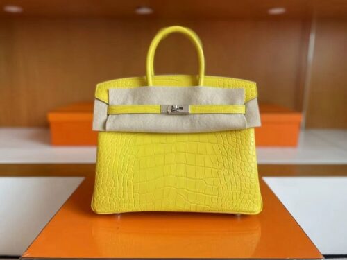 H Factory Bags Birkin Matte Alligator Crocodile M9 Calendula yellow Silver Hardware 25cm Full Handmade