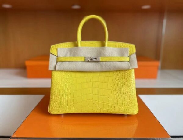 H Factory Bags Birkin Matte Alligator Crocodile M9 Calendula yellow Silver Hardware 25cm Full Handmade