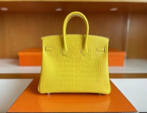H Factory Bags Birkin Matte Alligator Crocodile M9 Calendula yellow Silver Hardware 25cm Full Handmade