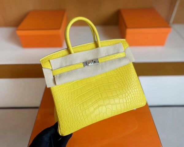 H Factory Bags Birkin Matte Alligator Crocodile M9 Calendula yellow Silver Hardware 25cm Full Handmade